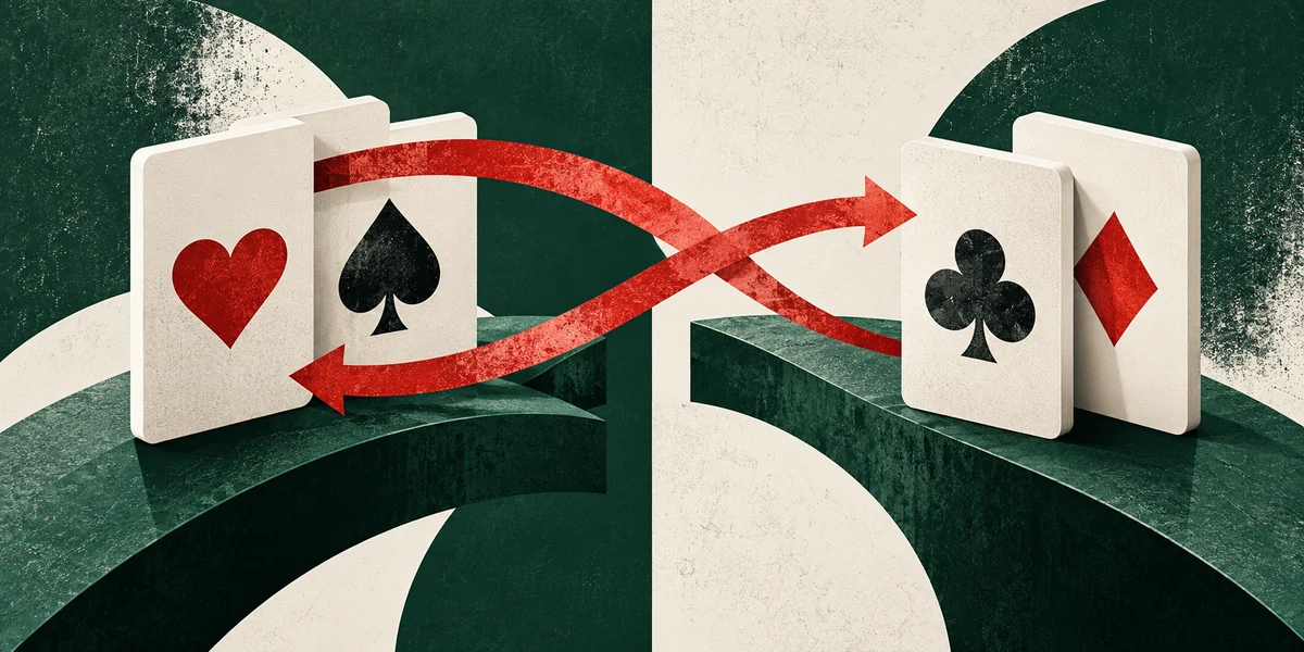Topic illustration: Blackjack Switch: Trading Cards Between Two Hands